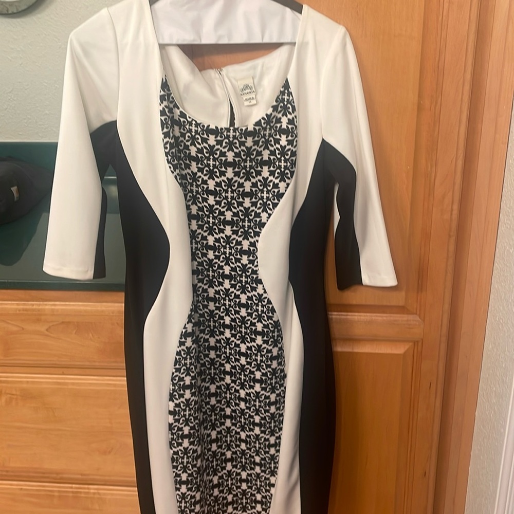 Knee length black and white dress
